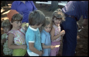 Children lining up for food at the picnic, Pine Beach