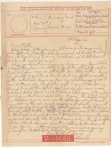 V-mail from Harold D. Langland to Clara M. Langland
