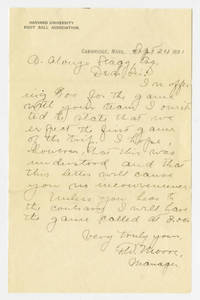 Letter to Amos Alonzo Stagg from Harvard University Foot Ball Association dated September 24, 1891