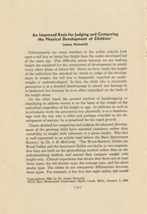 "An Improved Basis for Judging and Comparing the Physical Development of Children," by James Naismith