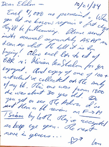 Correspondence from Lou Sullivan to Eldon Murray (October 21, 1984)