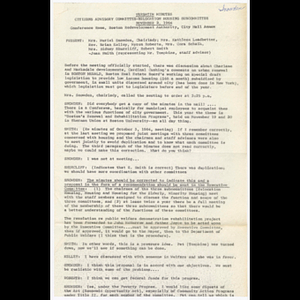 Minutes for Citizens Advisory Committee, Relocation Housing Subcommittee meeting on November 2, 1964