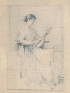 Ruth Burgess study sketch of woman with a mandolin