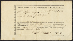 Marriage Intention of Alpha Lyon and Tabatha Leach, 1829