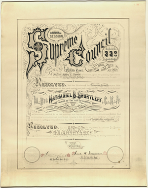 Certificate of appreciation issued to Nathaniel B. Shurtleff, Mayor of Boston, 1869 June 19
