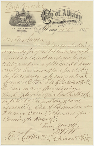 Letter from Robert H. Waterman to Enoch Terry Carson, 1885 December 4