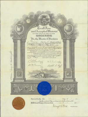 Master Mason certificate for Percy Henry Hartwright