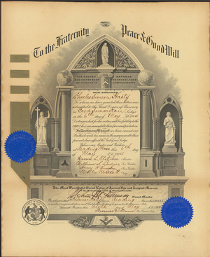 Master Mason certificate for Charles Simeon Hasty