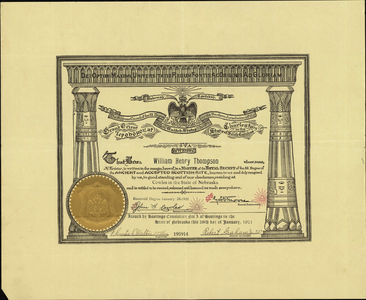 32° travel certificate issued to William Henry Thompson, 1921 January 28