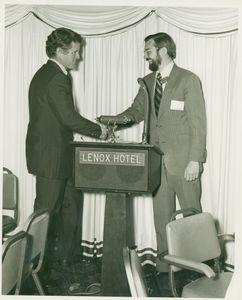 US Senator Edward M. Kennedy and Dean Richard McDowell at a School of Management (SBS) Development of Public Managers event