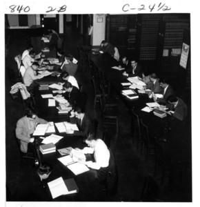 Suffolk University Law School students studying in the law library