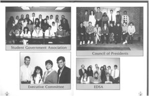 Student Government Association, Council of Presidents, Executive Committee, and EDSA from the 1989 issue of Suffolk University's Beacon yearbook
