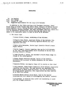 Memorandum to John Joseph Moakley from Matthew F. McHugh regarding suggested appointments during John Joseph Moakley's El Salvador trip, 31 January 1990
