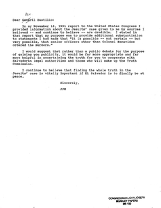 Letter from John Joseph Moakley to General Juan Rafael Bustillo responding to Bustillo's 7 February 1992 letter