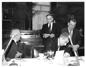 Italian Prime Minister Francesco Cossiga with Congressman John Joseph Moakley and others during a visit to Washington, D.C., 1980s