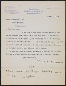 Letter, March 31, 1894, Theodore Roosevelt to James Jeffrey Roche