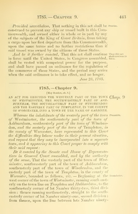 1785 Chap. 0009 An Act For Erecting The Westerly Part Of The Town Of Westminster, The Southwesterly Part Of Ashburnham, The Southeasterly Part Of Winch End On< And The Easterly Part Of Templeton, In The County Of Worcester, Into A Town By The Name Of Gardner.