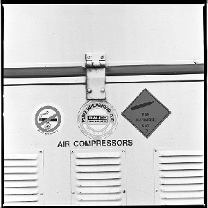 RUC "No Smoking" sign on air compressor used by the RUC underwater rescue team