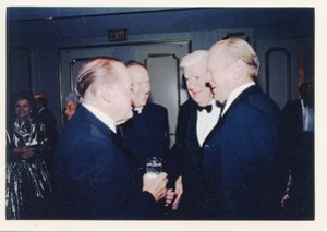 Monan, J. Donald at O'Neill Testimonial Dinner with Bob Hope, Tip O'Neill, and Gerald Ford