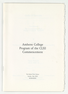 Amherst College Commencement program, 1982 May 30