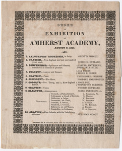 Amherst Academy exhibition program, 1825 August 9
