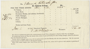 Edward Hitchcock receipt of payment to Amherst College, 1845 November 1
