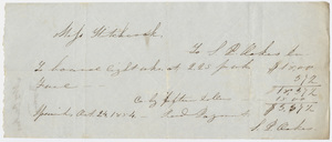 Edward Hitchcock receipt of payment to S. P. Oakes, 1854 October 24