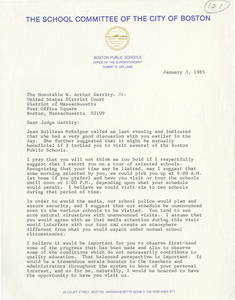 Correspondence between Robert R. Spillane, Superintendent of Boston Public Schools, and Judge W. Arthur Garrity, 1985 January