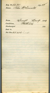 Tewksbury Almshouse Intake Record: McDonald, John