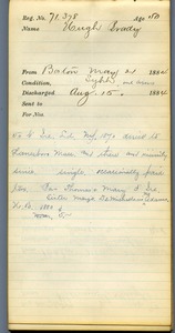 Tewksbury Almshouse Intake Record: Brady, Hugh