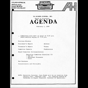 Meeting materials for February 1989