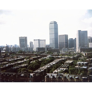 Boston's skyscrapers frame a bird's-eye view of the South End.