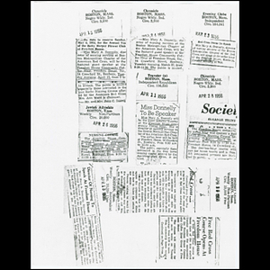 Photocopy of newspaper clippings about Mary A. Donnelly speaking at Freedom House Coffee Hour about the home nursing course