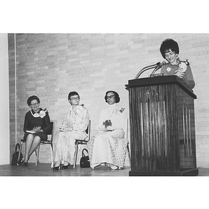 Edith E. Emery, Lydia Bosanko, Juanita Long, and Ellen Daly at the first induction of the Sigma Theta Tau International Honor Society of Nursing, Gamma Epsilon Chapter