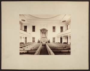 Interior view of West Church facing pulpit, 131 Cambridge Street