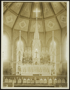Interior view of the St. Agnes Church, main altar, Arlington, Mass., undated