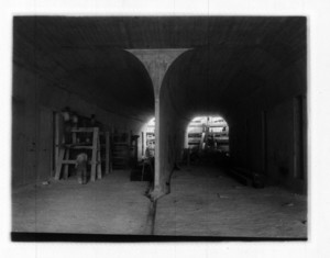 View of workers carrying out consruction in two parallel tunnels