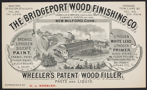 Trade card for The Bridgeport Wood Finishing Co., paint, white lead, stains, New Milford, Connecticut, undated