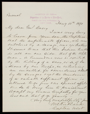 W. A. Kirkland to Thomas Lincoln Casey, January 10, 1891