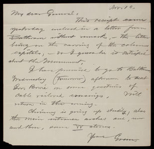 Bernard R. Green to Thomas Lincoln Casey, November 10, 1891