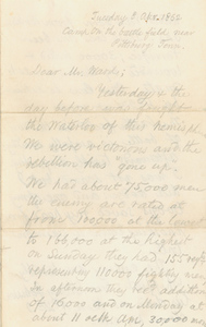 Letter from Horace Newton Fisher to John Ward, 8 April 1862