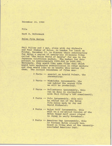 Memorandum from Mark H. McCormack concerning the Rolex film series