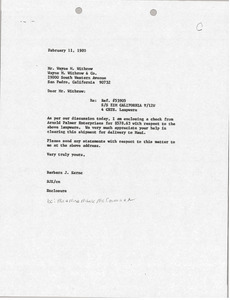 Letter from Barbara Kernc to Wayne M. Withrow - Digital Commonwealth