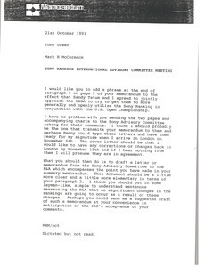 Memorandum from Mark H. McCormack to Tony Greer