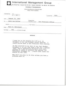 Fax from Mark H. McCormack to Erik van Dillen