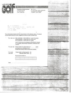 South African Golf invoice