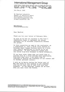 Letter from Mark H. McCormack to Manfred Lahnstein