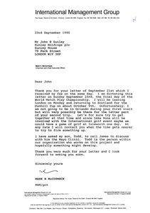 Letter from Mark H. McCormack to John B. Sunley