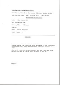 Fax from Mark H. McCormack to Fumiko Matsuki