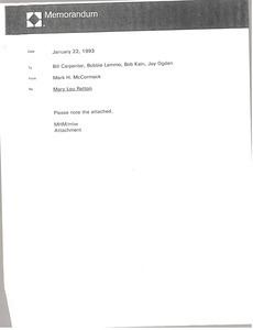 Memorandum from Mark H. McCormack to Bill Carpenter, Bobbie Lemmo, Bob Kain, Jay Ogden